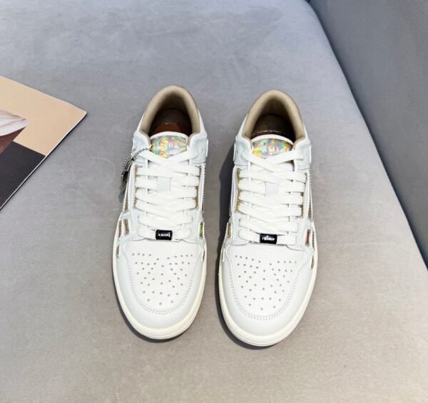 9 AMR Skel Leather Trainers – White with Holographic Brown Accents