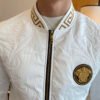 VRSC Medusa Head Embroidered Logo Greek Key Bomber Jacket – White