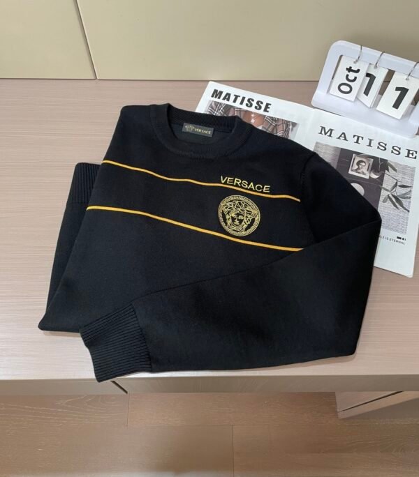 VRSC Jeans Couture with Embroidered Logo & Yellow Stripes Jumper - Black