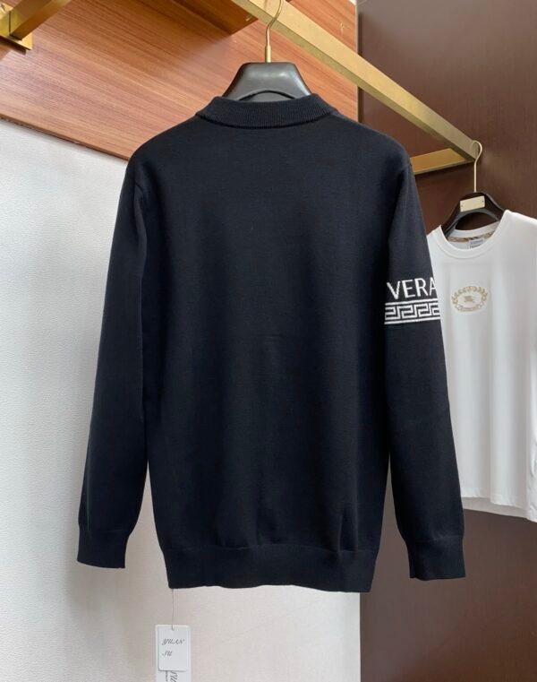 VRSC Medusa Motif Crewneck Jumper with Greca Sleeve Detail – Black