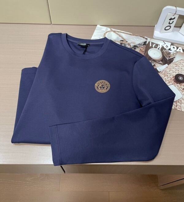 VRSC Gold-Tone Medusa Embossed Logo Slim-Fit Knit Jumper – Navy Blue