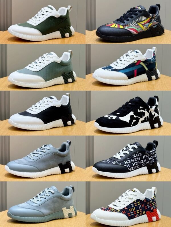 HRMS Technical Knit with Leather Accents Trainers – Grey & White