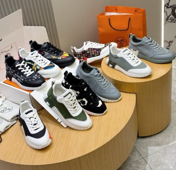 HRMS Multicolor Monogram Canvas & White Leather Overlays Low-Top Trainers