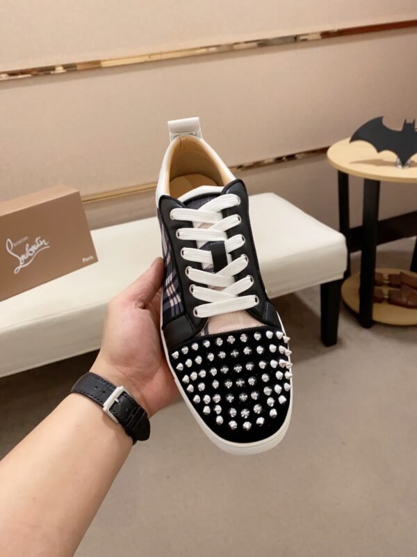 91b9924d CLB Trainers with Studded Toe and Check Side Panels - Black