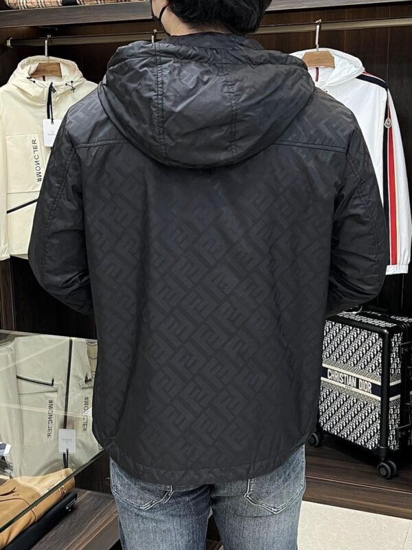 FND All-Over Monogram Hooded Zip-Up Jacket - Black