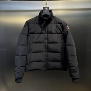 CG Puffer Jacket with Ribbed Collar - Black