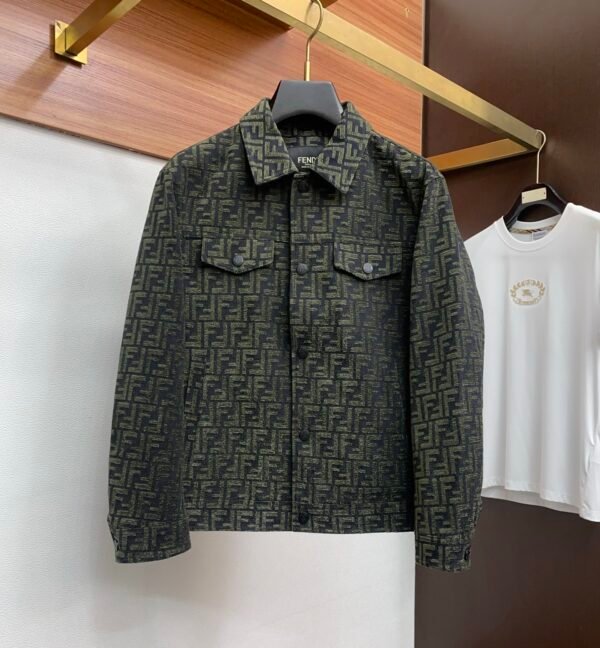 FND All-Over Pattern Button-Front Jacket - Olive Green