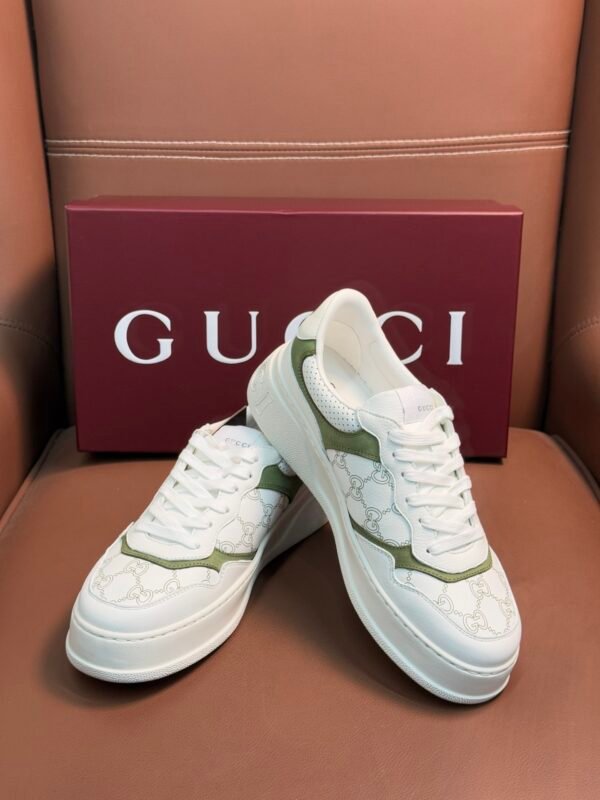 GCCI Trainers with Olive Contrast Panels and Monogram Pattern