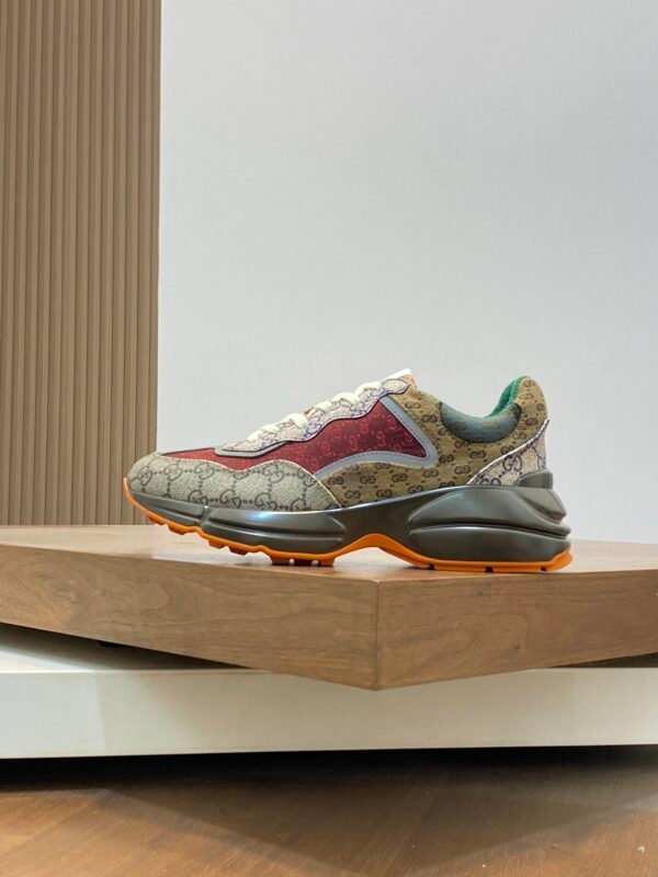 GCCI Trainers with All-Over Monogram Pattern - Red/Beige