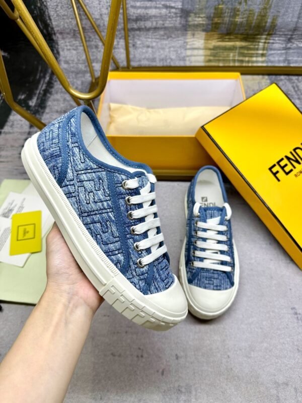 9633281f FND Low-Top Trainers with Subtle All-Over Logo Textured - Blue