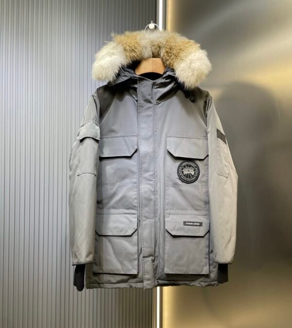 CG Utility Parka Coat with Fur-Trim Hood - Grey