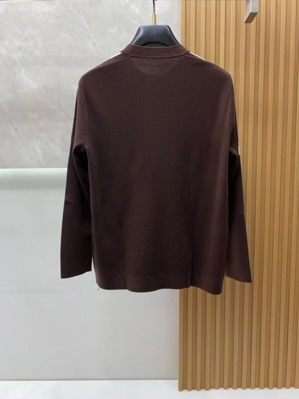 968716fb FND Crew Neck Jumper with Contrast Sleeve Stripe Detail - Brown