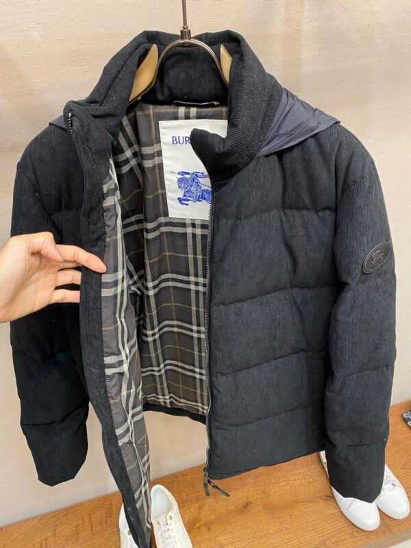 BRBY Hooded Puffer Jacket with Check Lining - Black