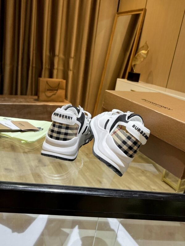 BRBY Trainers with Check Heel Panel and Strap - White/Black