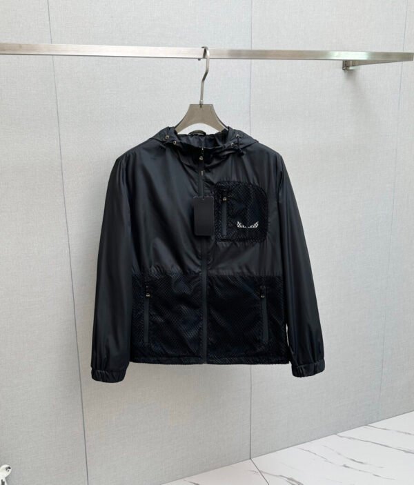 FND Hooded Zip-Up Jacket with Mesh Pocket Detail - Black