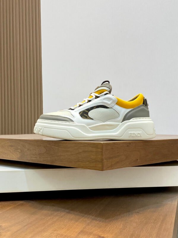 FND Low-Top Trainers with Subtle Yellow Accents - Grey/White