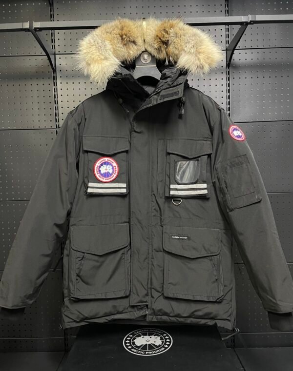 CG Utility Parka Coat with Fur-Trim Hood - Black