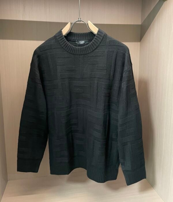 FND Textured Jacquard Crew Neck Knit Jumper - Black