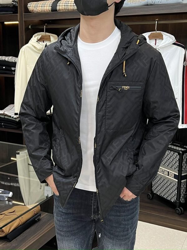 FND All-Over Monogram Hooded Zip-Up Jacket - Black