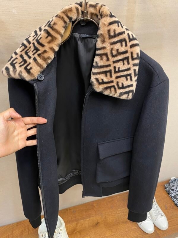 FND Zip-Up Jacket with Faux Fur Monogram Collar - Black