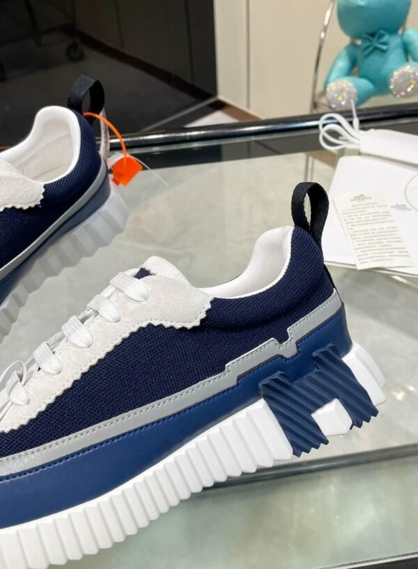 HRMS Low-Top Knit & Leather Chunky Sole Trainers – Navy Blue & White