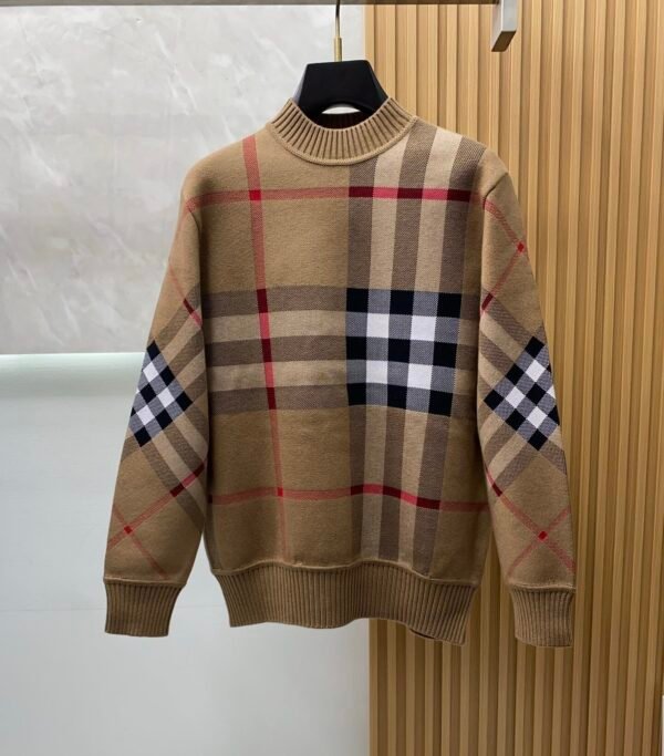 BRBY Check Knit Crew Neck Jumper - Beige