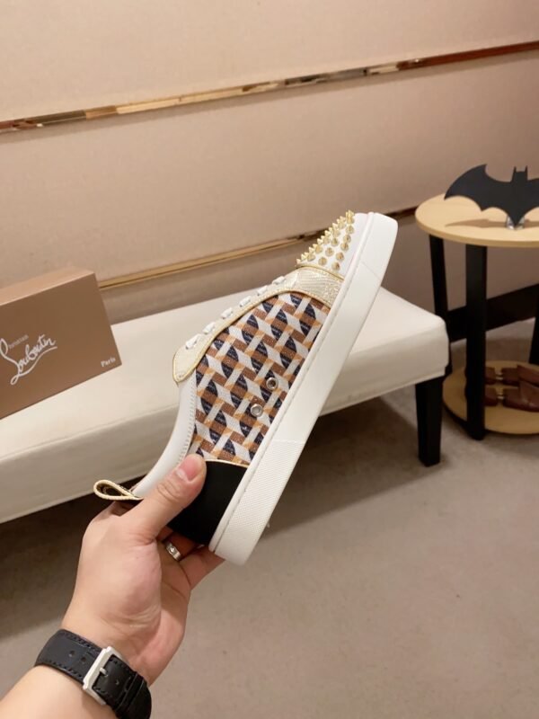 CLB Trainers with Studded Toe and Check Side Panels - White/Gold