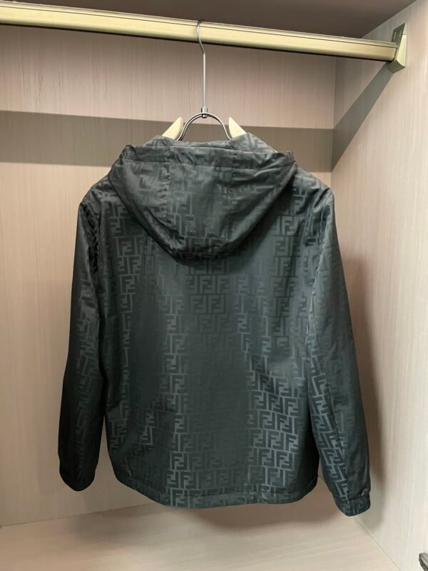 FND All-Over Monogram Hooded Zip-Up Jacket - Black