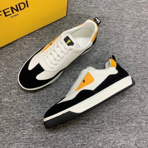 FND Low-Top Trainers with Contrast Yellow Panels - Black/White