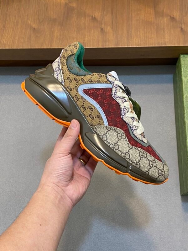 GCCI Trainers with All-Over Monogram Pattern - Red/Beige