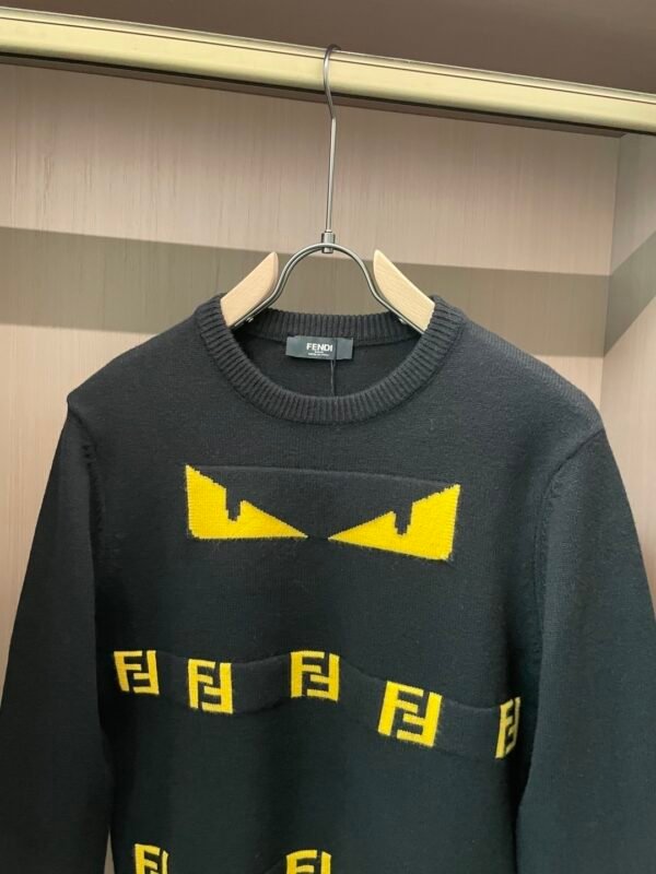FND Crew Neck Jumper with Graphic Eye Motif - Black