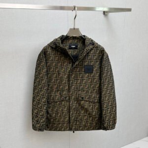 FND All-Over Pattern Zip-Up Jacket - Dark Brown