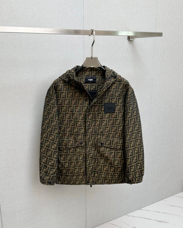 FND All-Over Pattern Zip-Up Jacket - Dark Brown