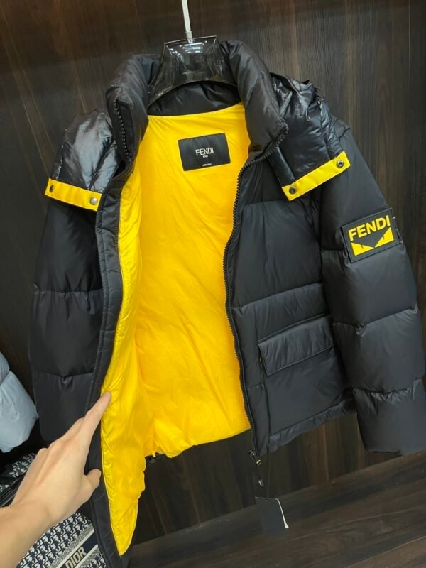 FND Hooded Puffer Jacket with Contrast Lining - Black