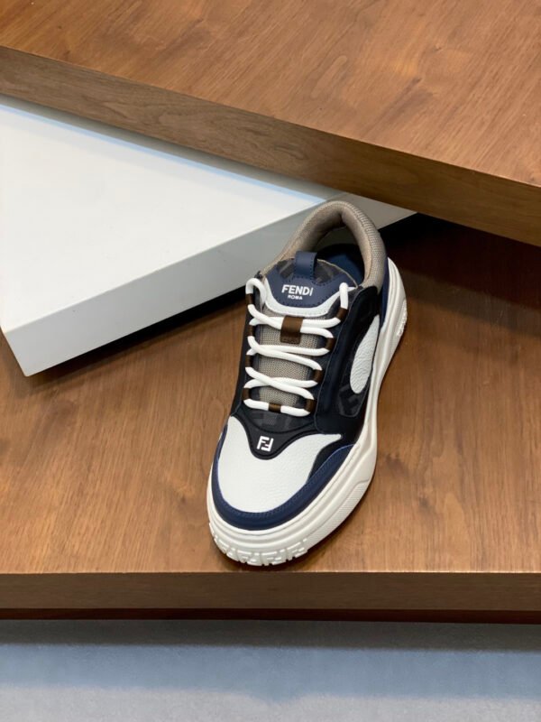 FND Low-Top Trainers with Subtle Brown Accents - Navy/White
