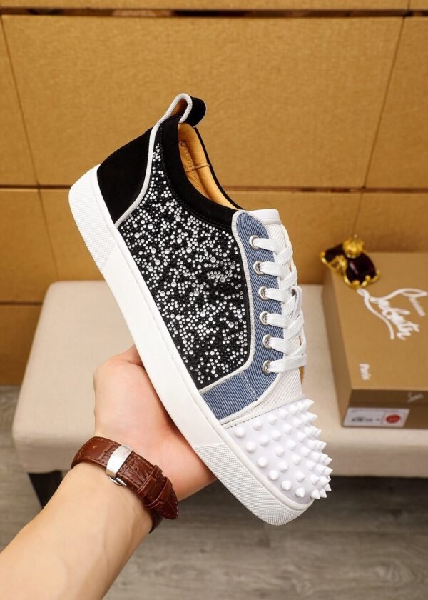 CLB Trainers with Studded Toe and Crystal-Effect Side Panels - Black/White