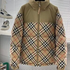 BRBY Zip-Up Check Puffer Jacket - Beige