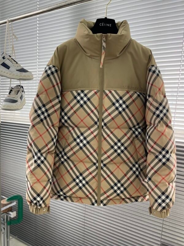 BRBY Zip-Up Check Puffer Jacket - Beige