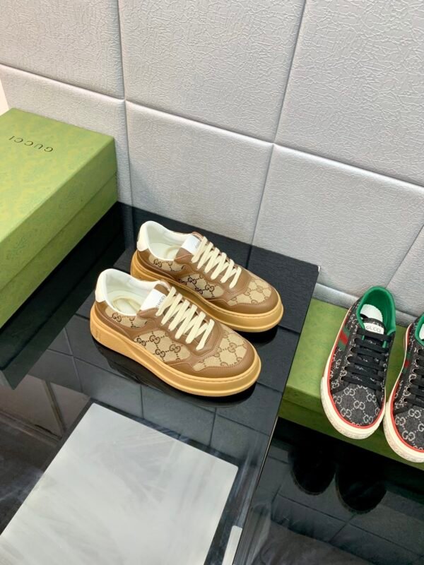 GCCI Low-Top Monogram Trainers with Contrast Panels - Tan