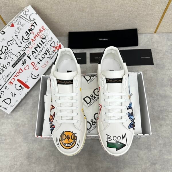 DG White Low-Top Trainers with Multicolour Graphic Prints
