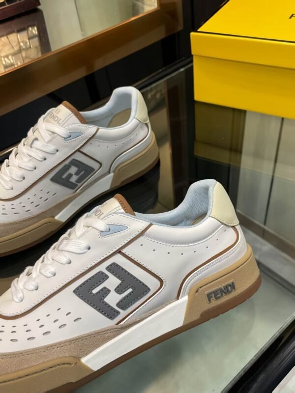 b585288e FND Low-Top Trainers with Logo Panel - White/ Sand Beige