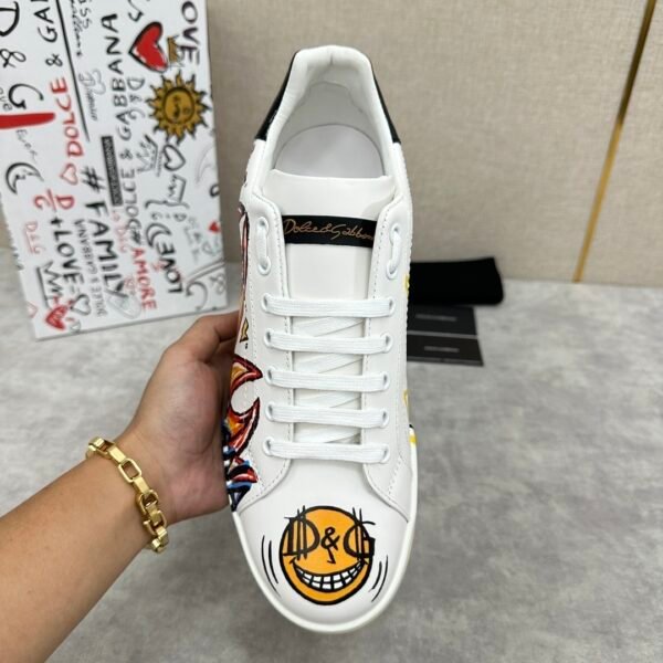 DG White Low-Top Trainers with Multicolour Graphic Prints