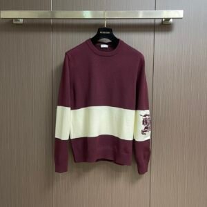 BRBY Color-Block Crew Neck Jumper - Burgundy