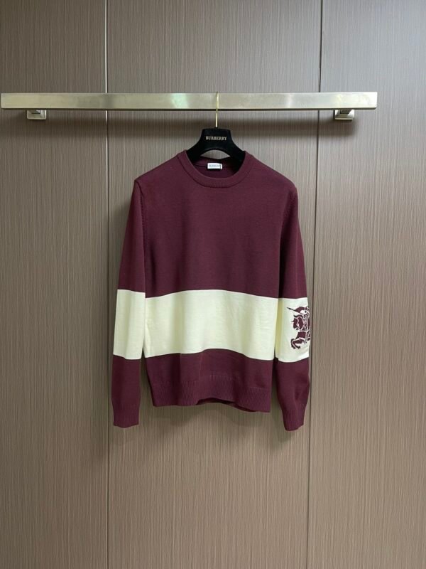 BRBY Color-Block Crew Neck Jumper - Burgundy