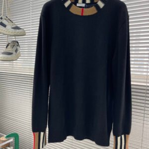 BRBY Striped Ribbed Crew Neck Knit Jumper - Black