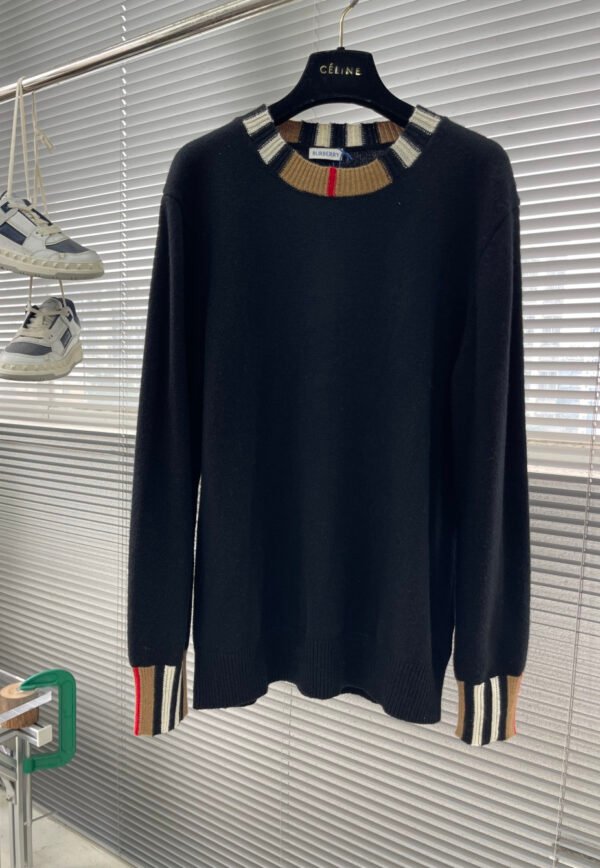 BRBY Striped Ribbed Crew Neck Knit Jumper - Black