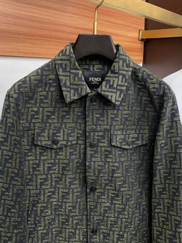 FND All-Over Pattern Button-Front Jacket - Olive Green