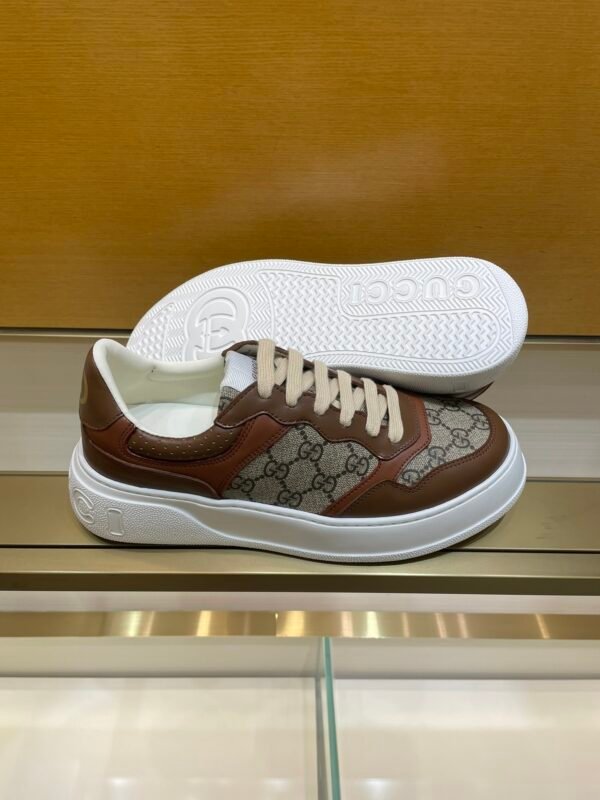 c2a091e1 GCCI Low-Top Monogram Trainers with Contrast Panels - Dark Brown
