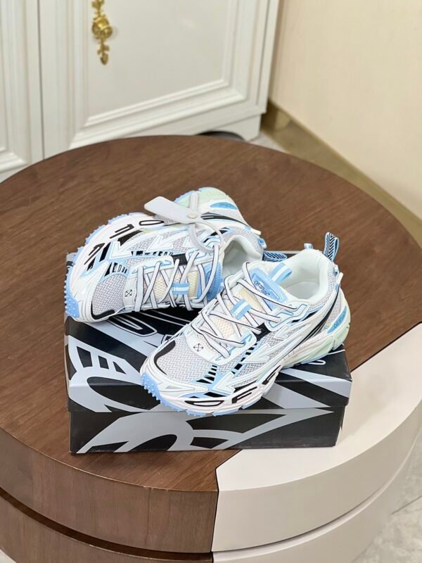 OFFW Mesh Trainers with Graphic Panel Details - White/Ice Blue