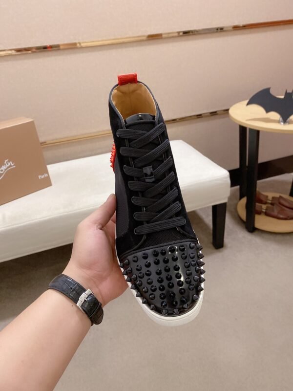 CLB High-Top Trainers with Studded Toe and Red Heel Accent - Black